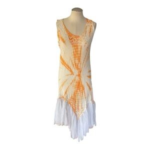 Shoreline Orange Tie Dye Rayon Dress One Size Boho Resort Wear